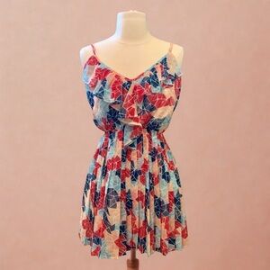 BCBG FLORAL CHIFFON RUFFLE DRESS ~